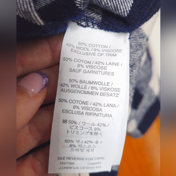 J Crew Blue Buffalo Plaid Wood Blend 3/4 Zip-Up Popover Shirt Jacket XS - Picture 9 of 9